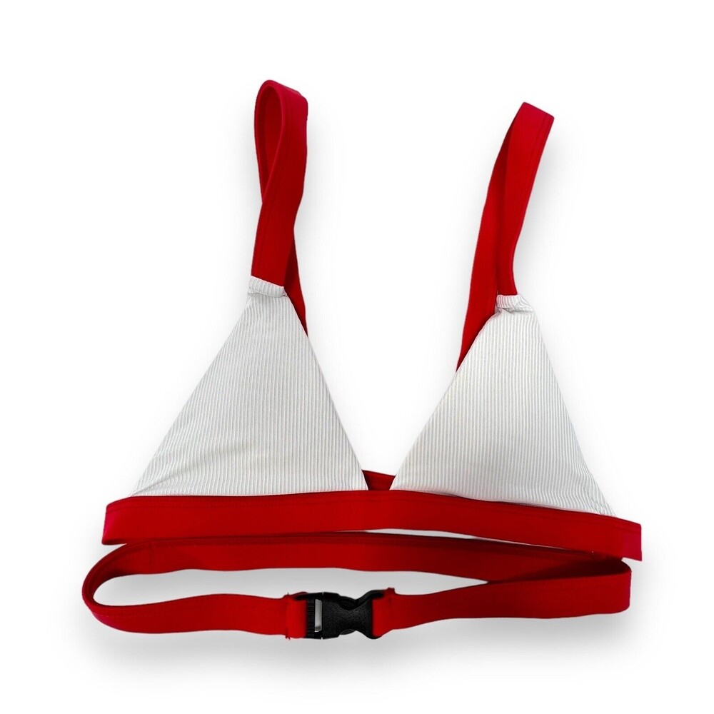 Unbranded White Ribbed Bikini Top With Red Trim And Buck Women’s Sz XS/S